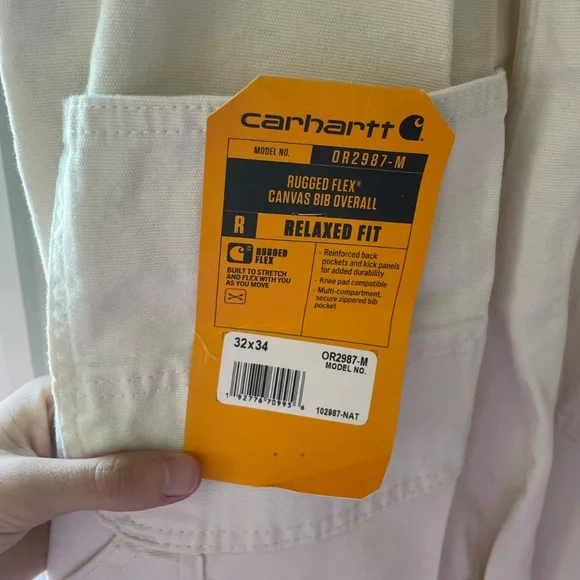 NWT Carhartt Natural Rugged Flex® Relaxed Fit Canvas Bib Overalls, 32x34 - Picture 5 of 6